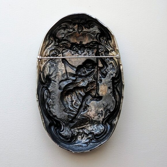 HUGE Antique Art Nouveau Foster & Bailey Paul & Virginia Sterling Brooch Pin - Picture 4 of 6